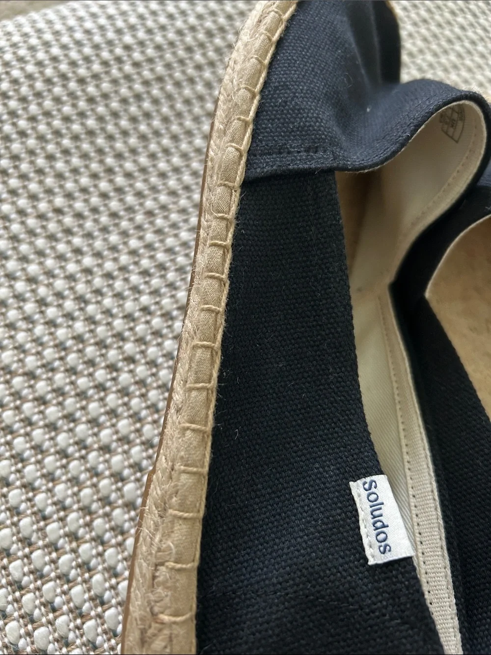 Soludos Black Canvas Espadrille Flats with Natural Jute Trim